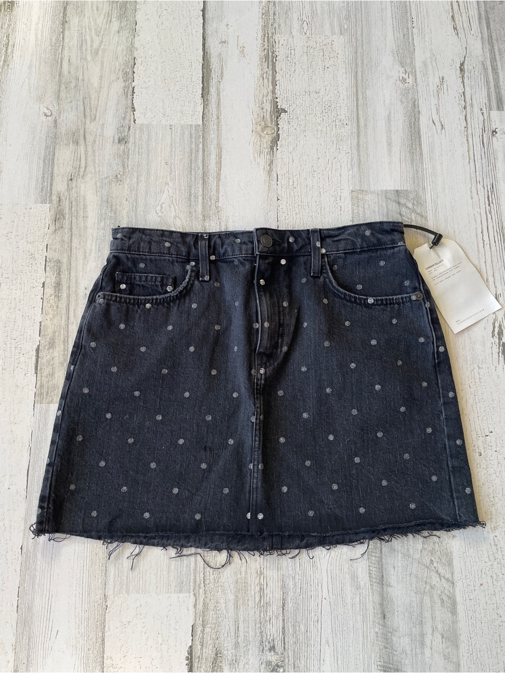 Current/Elliot Skirt Black Polka Dot Denim NWT $228 SZ 30